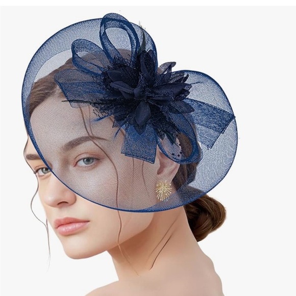 New Elegant Navy Blue Fascinator Hat - Picture 1 of 6